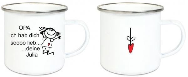 ♥ Tasse Emailletasse Strichmännchen Opa ... Name,  Wunschname, Dankeschön, Abschied, Jubiläum, Geschenk, Becher von Lüttentüddel - Kopie